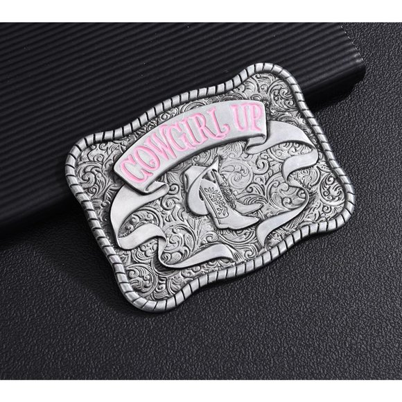 Women Cowgirl Up Western Vintage Oval Flower Rose Horse Rodeo Pink Belt Buckle main image 7
